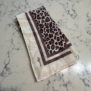 Sezane Scarf 100% Cotton Made in France 19x19 in Animal Print Beige Brown Square